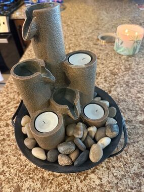Rustic Stone Cascade Tea Light Fountain - Brown